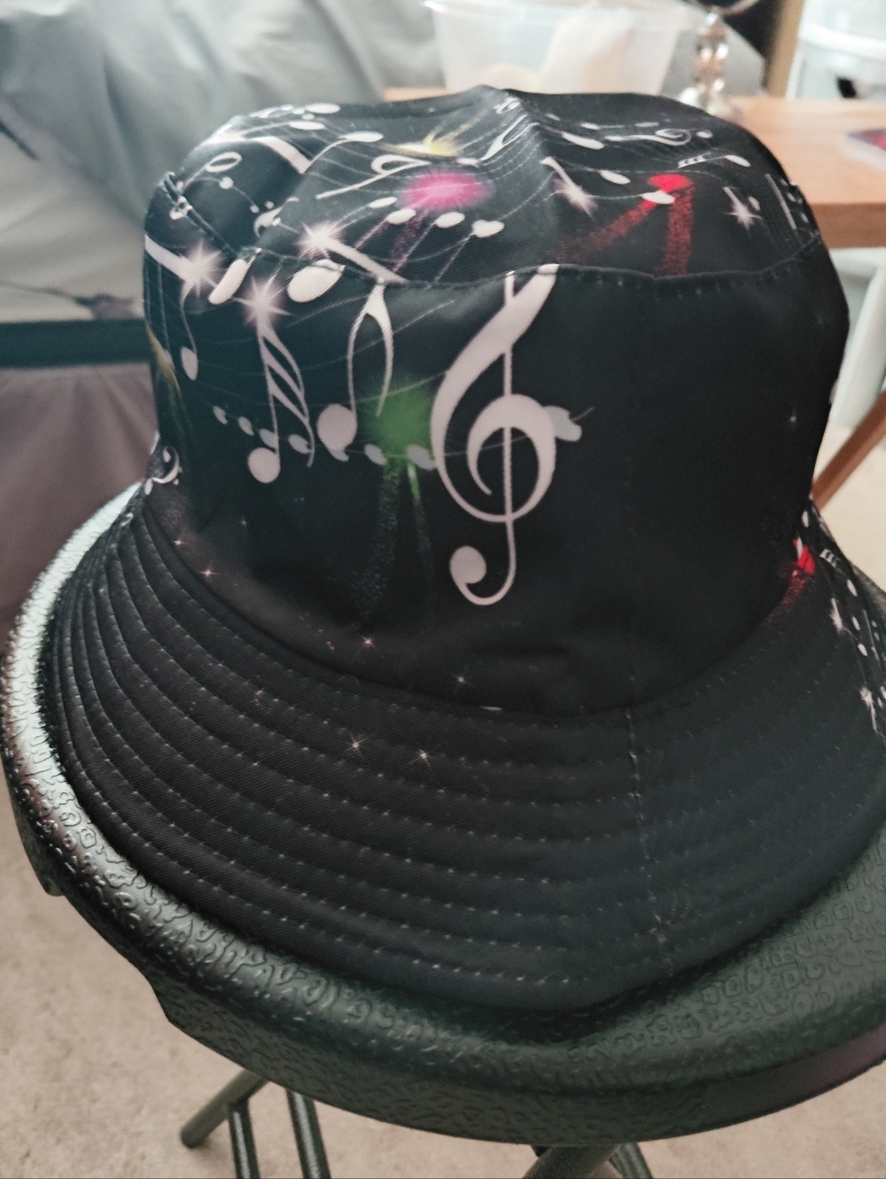 Musical Note Black Bucket Hat Unisex 22" - 23" - Picture 3 of 4